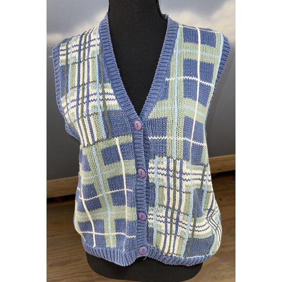 Vtg Pasta Colorful Sweater Vest Sz Large Green Blue Grandma Core Cottage - Picture 1 of 13